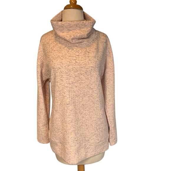 RBX Cowl Neck Heavy Knit Quilted Tunic Pullover Light Pink Sz Med Front Pockets - Picture 1 of 13